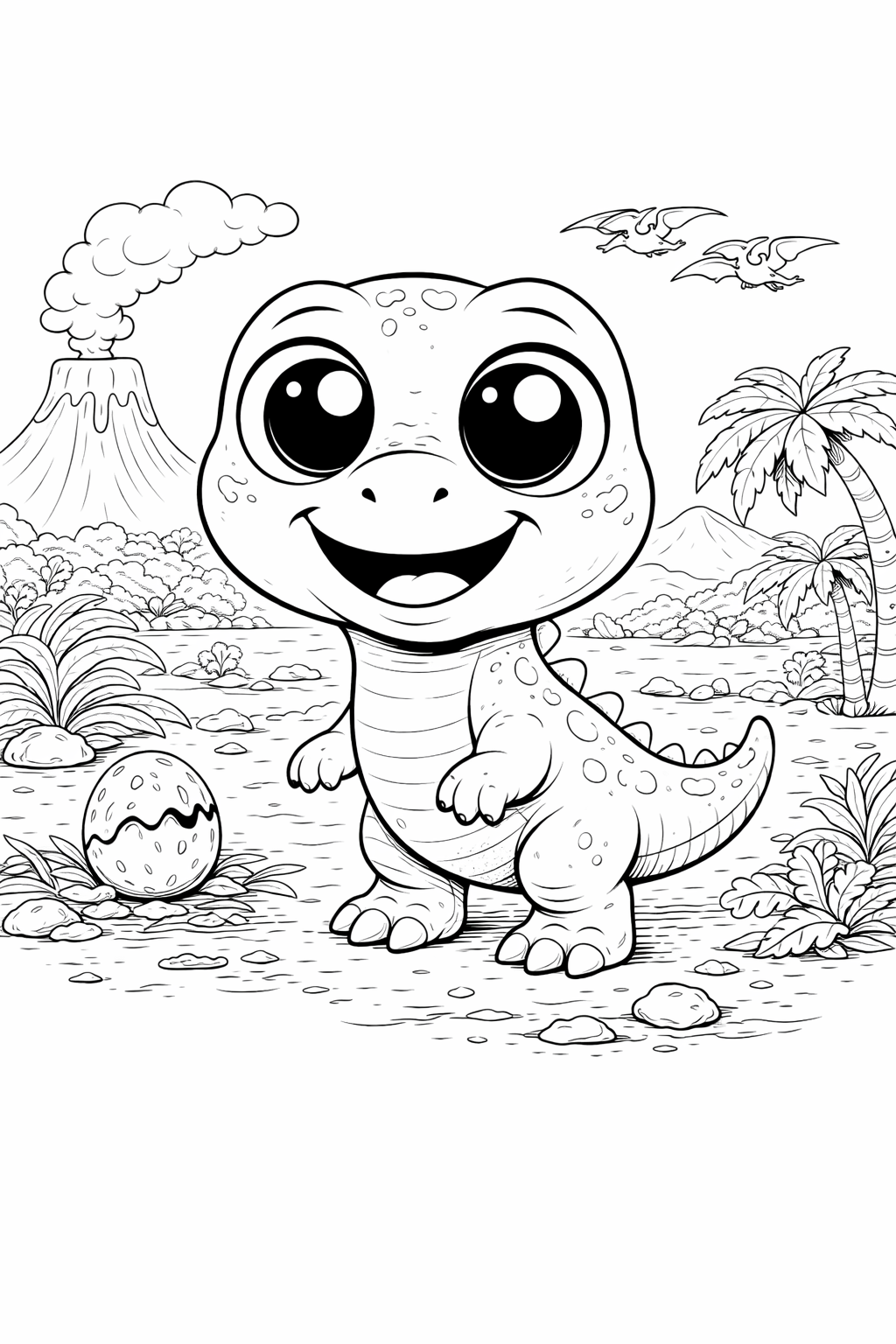 Kleurplaat baby dinosaurus