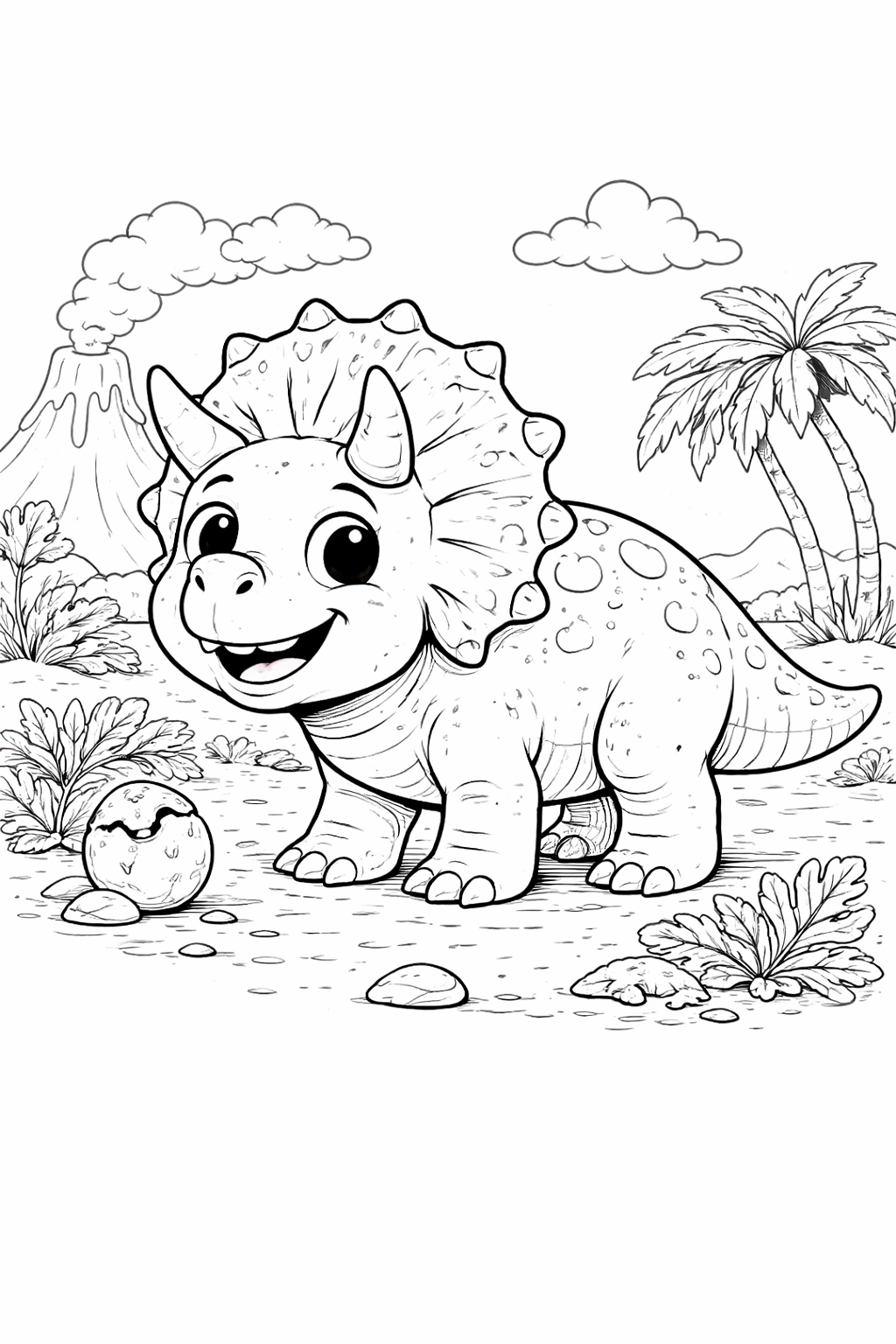 Kleurplaat blije triceratops